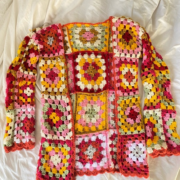 Sweaters - Handmade Colorful Crochet Patchwork Granny Square Cardigan